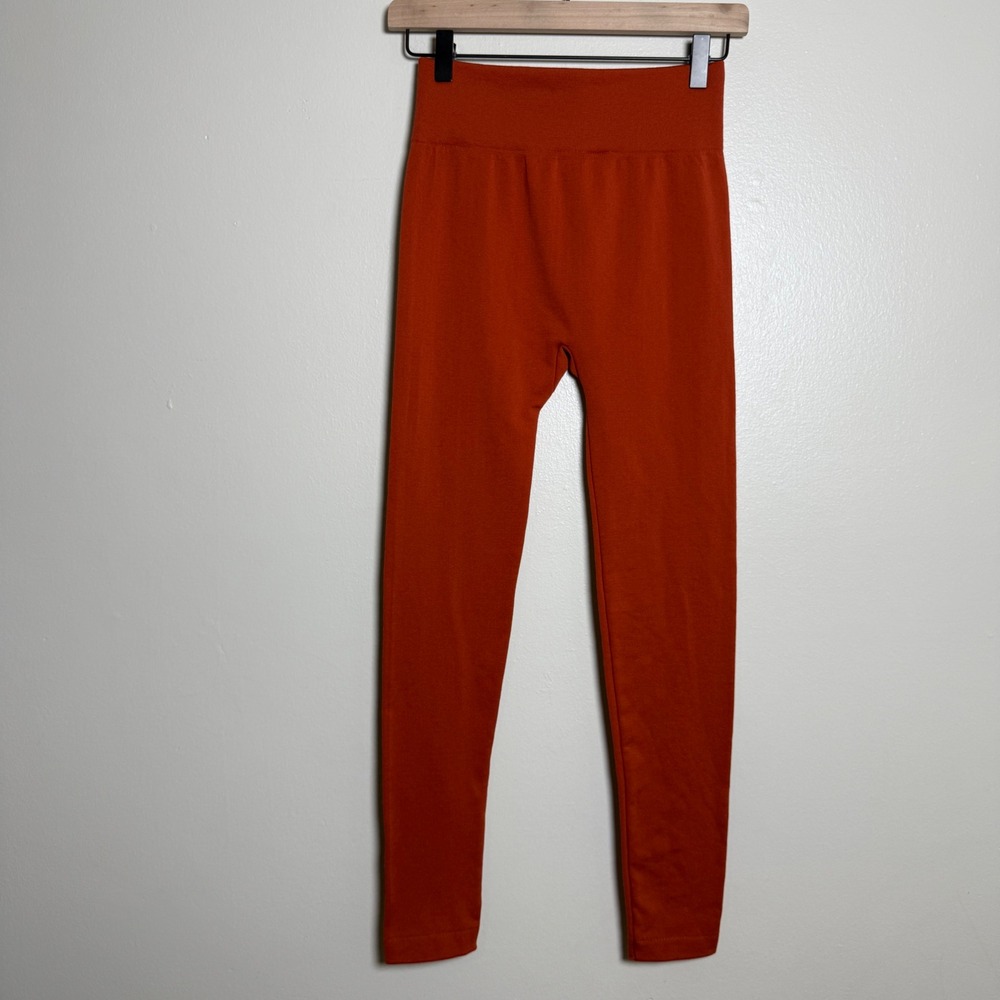 Almost Pink Rust Orange Fleece Lined Leggings High Waist Seamless One Size Gym - Picture 2 of 9